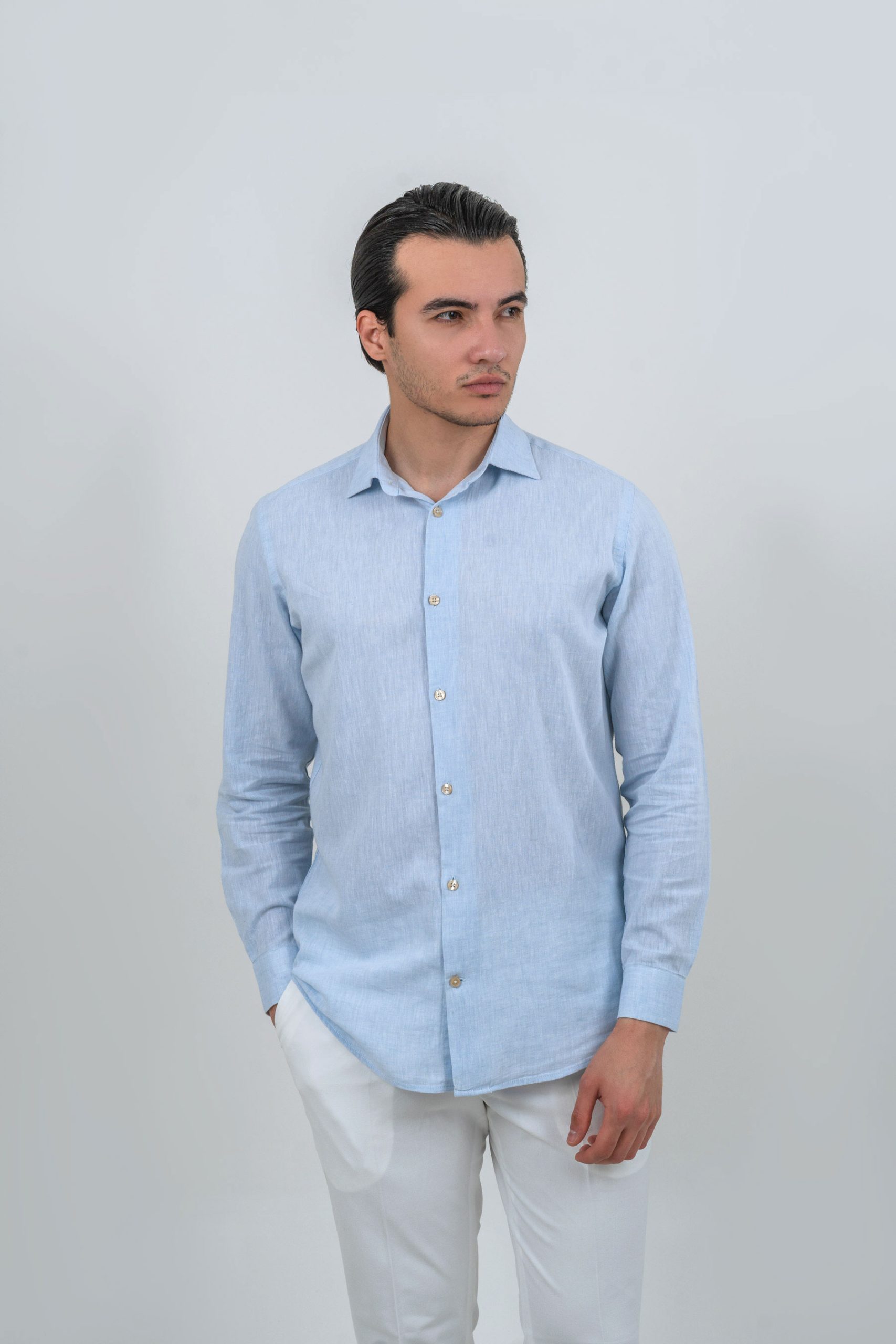 mens-shirts-blue (1) پیراهن لینن یقه BACK آستین بلند آبی 1092 - Image 1