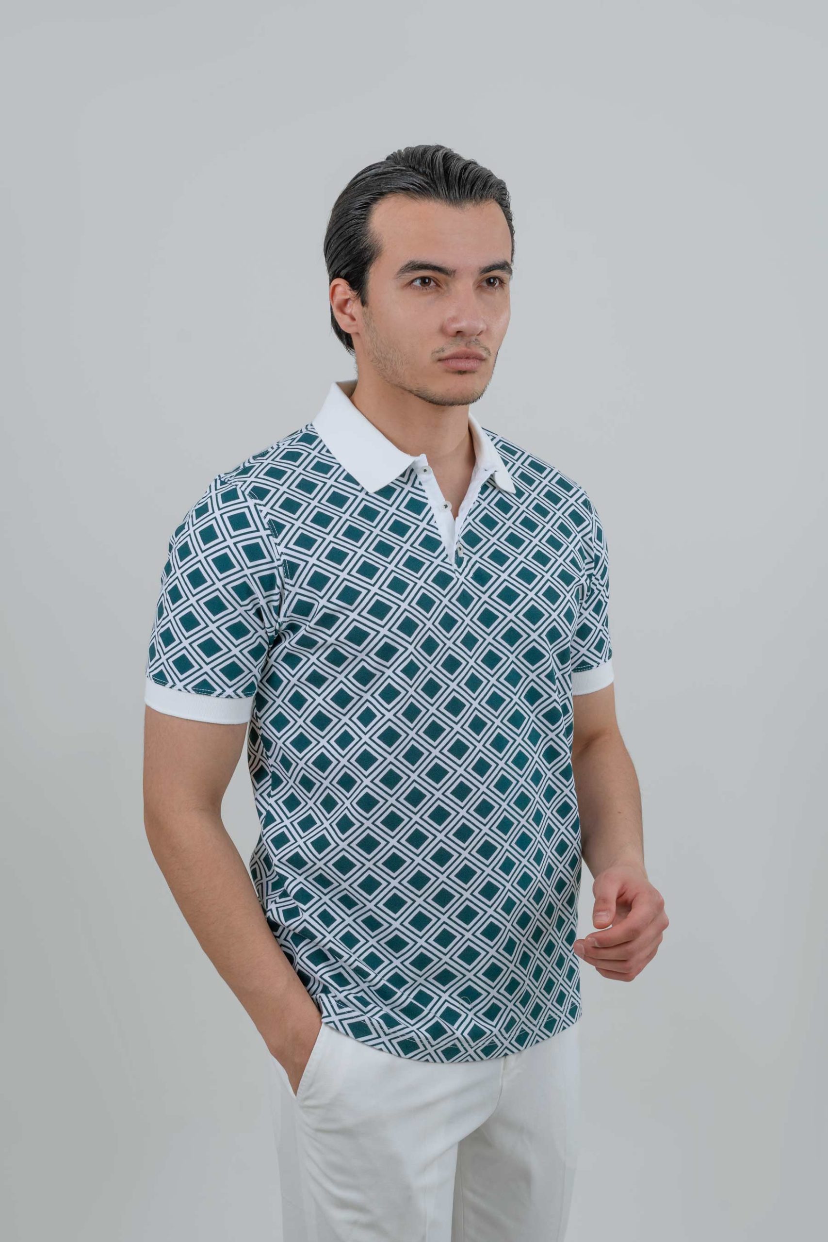 patterned-polpshirt-green (1) پولوشرت جودون طرحدار سبز 3035 - Image 1