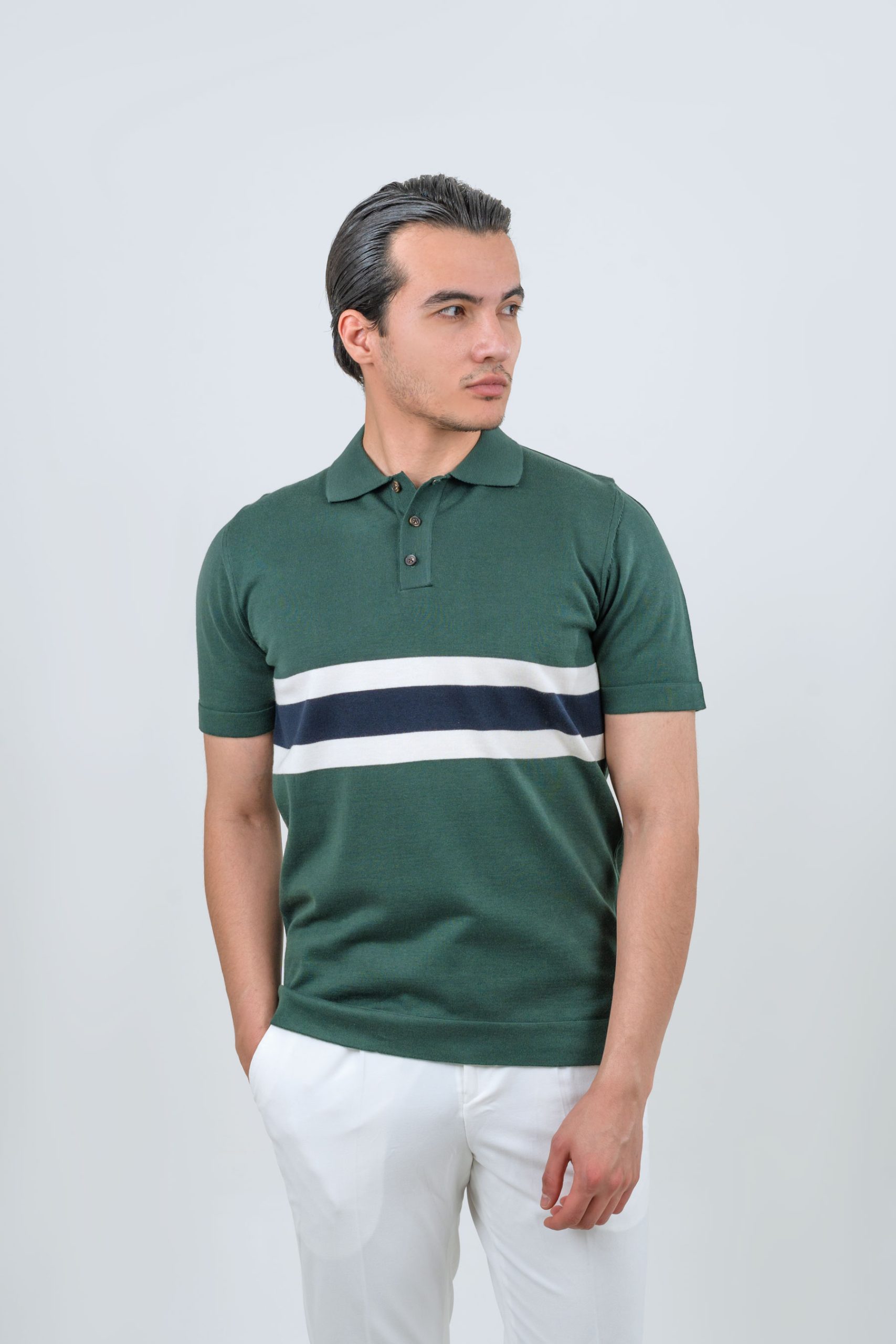 poloshirt-3buttoms-green (1) پولوشرت بافت 3دکمه طرحدار سبز 3041 - Image 1