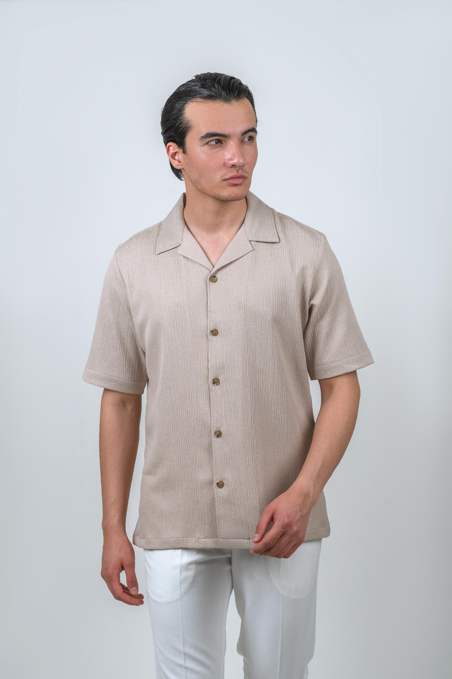 linen-shirts-cream (1) پیراهن لینن کتان یقه انگلیسی کرم 1093 - Image 1
