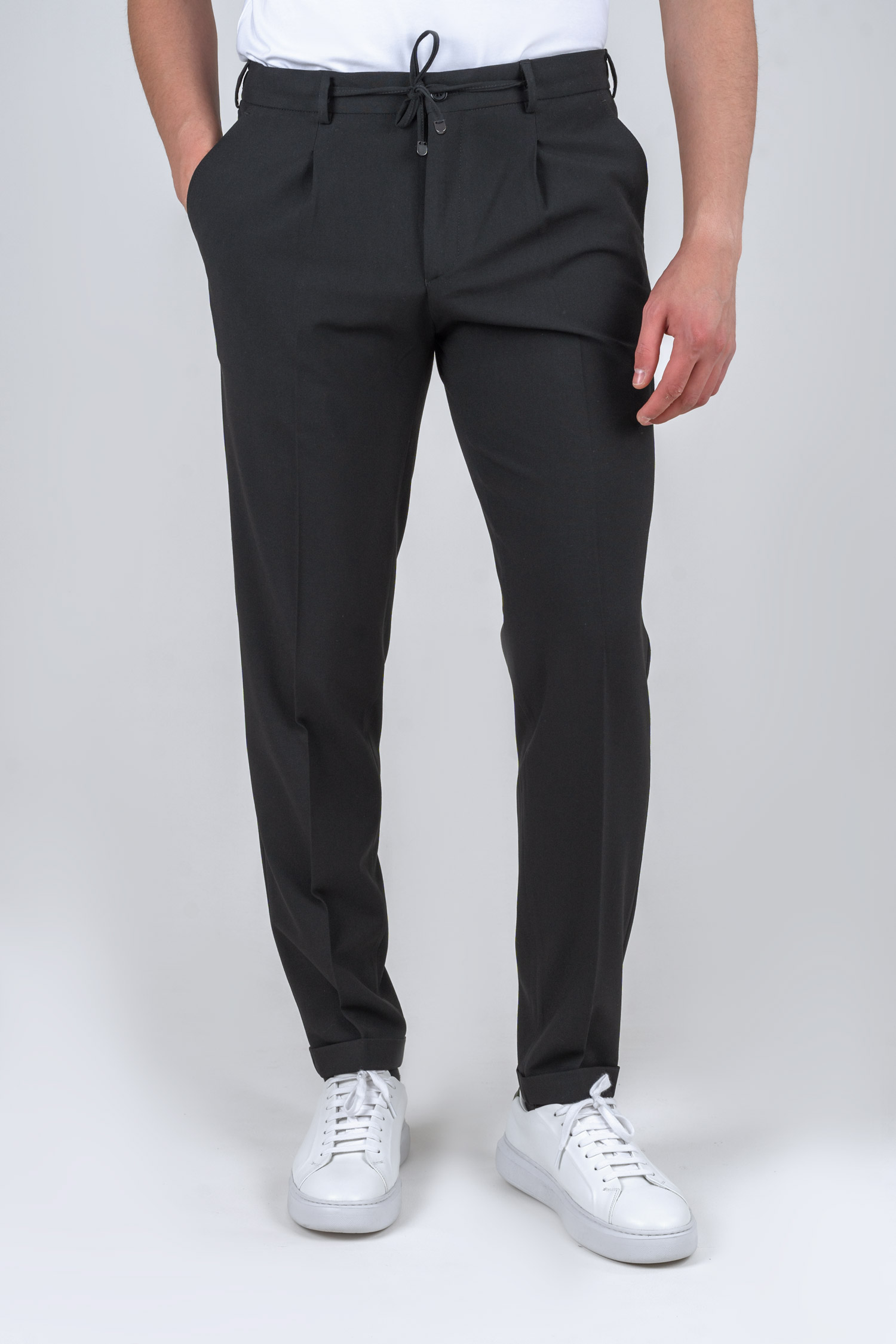 pants-men-black (1) شلوار پارچه ای کجراه کمرکش مشکی p4045 - Image 1
