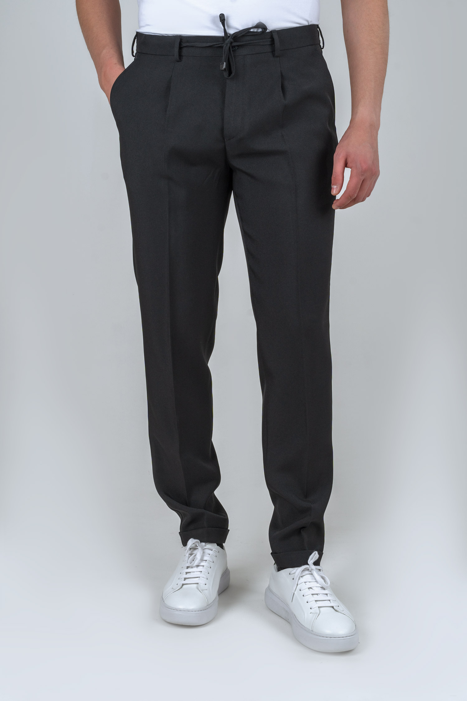 slap-pants-black (1) شلوار پارچه ای اسلپ کجراه کمرکش مشکی p4047 - Image 1