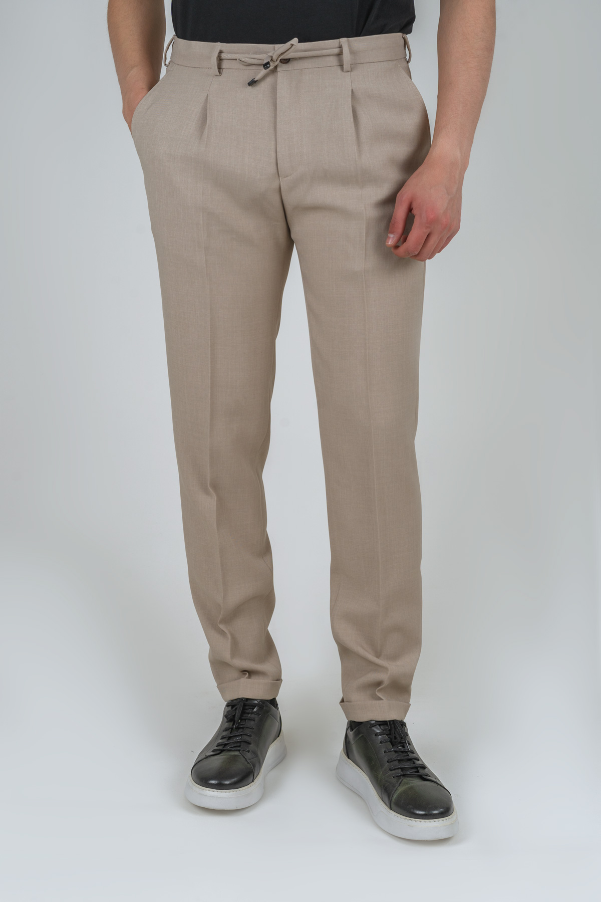 slap-pants-cream (1) شلوار پارچه ای اسلپ کجراه کمرکش کرم p4047 - Image 1