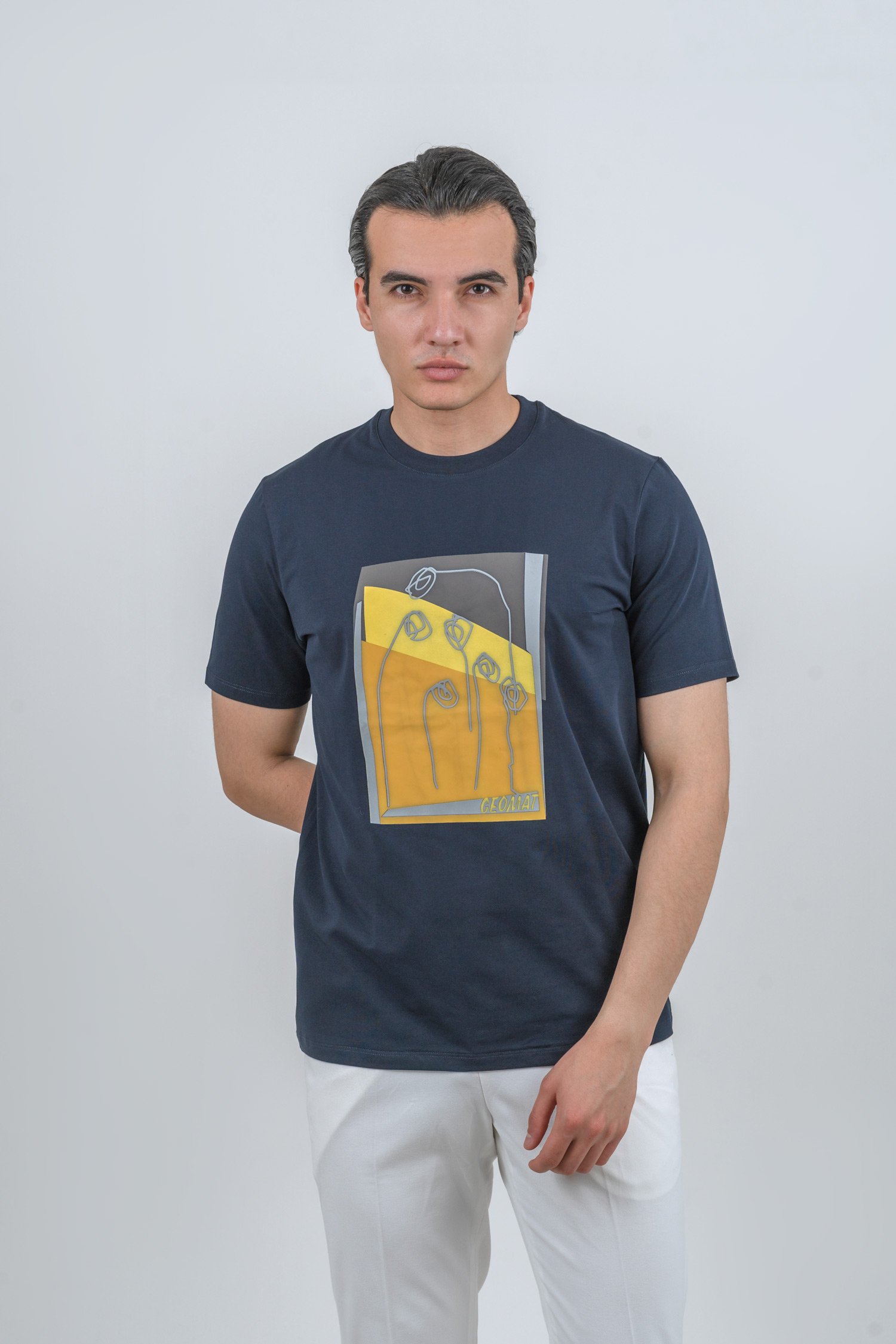 tshirt--men-navy (1) تیشرت یقه گرد طرحدار سرمه ای 2053 - Image 1