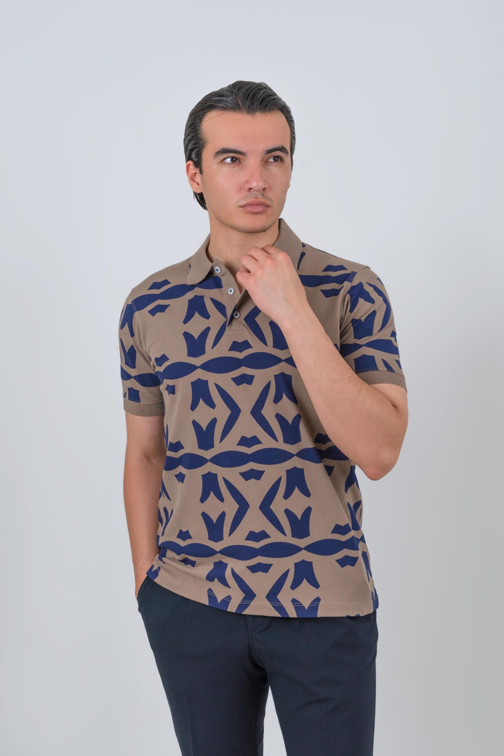 poloshirts-geomat-cream (1) پولوشرت جودون طرحدار کرم 3047 - Image 1