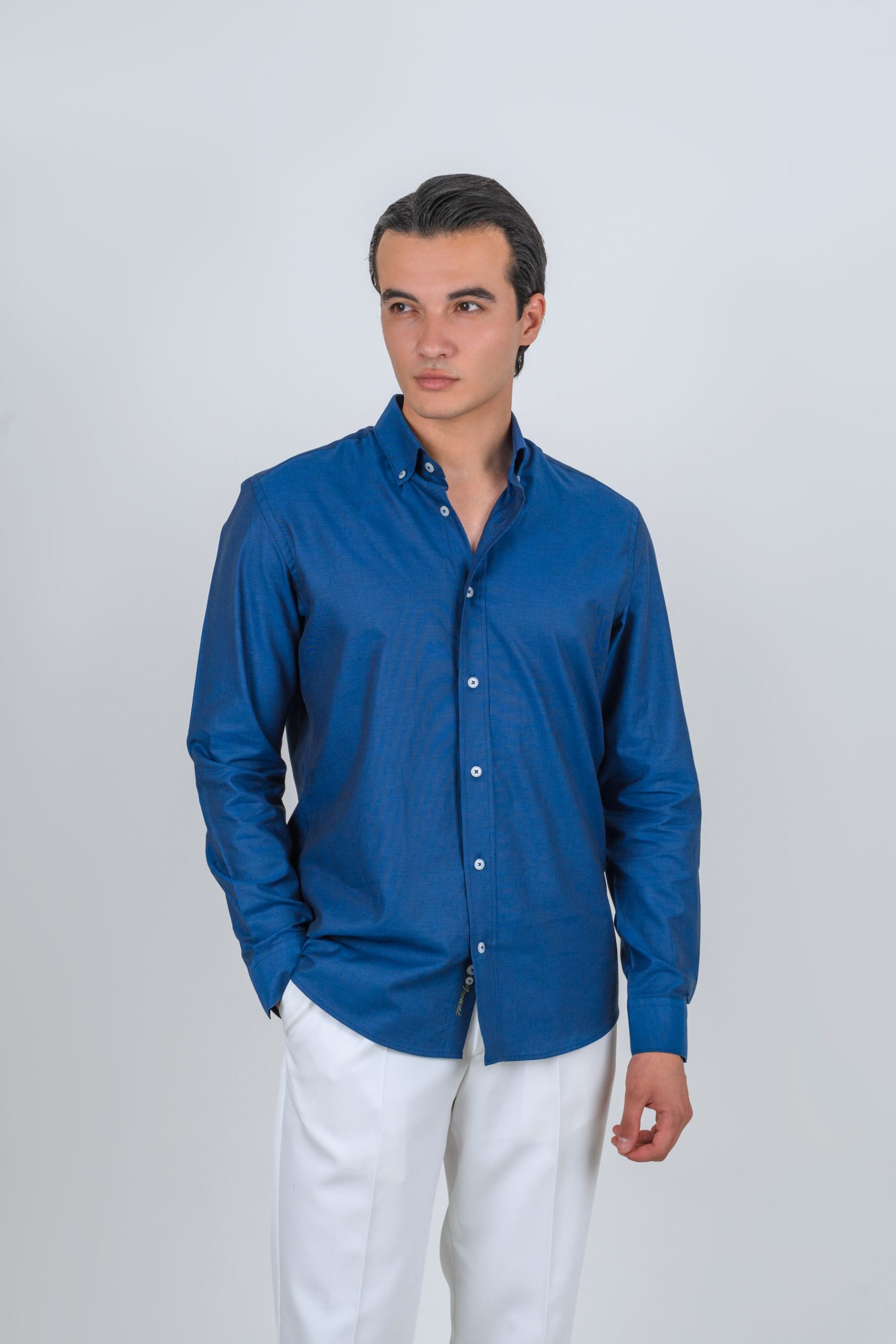 long-sleeve-shirt-darkblue (1) پیراهن آکسفورد آستین بلند آبی نفتی 1099 - Image 1